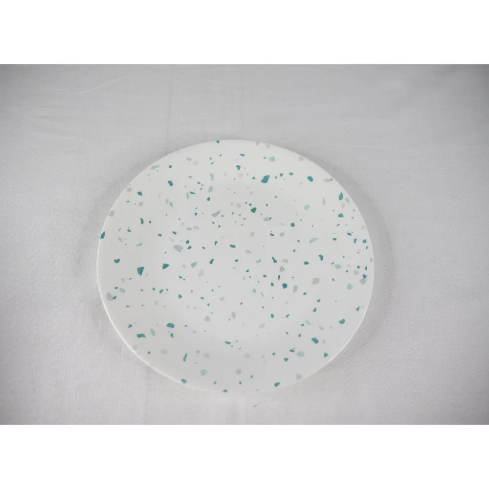 Vtg Corelle Dinner Plates Set of 6 Teal White Teal Grey Terrazzo Verde Speckled - Picture 3 of 4